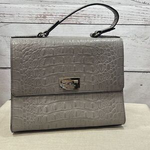 Kate Spade New York Gray Croc‎ Embossed Leather Top Handle Flap Bag